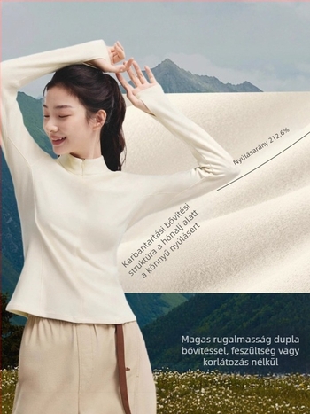 Fleece hosszú ujjú felső álló gallérrel, karcsú fazon, patchwork részlettel, szabályos hosszúság.