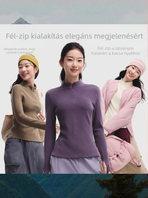 Fleece hosszú ujjú felső álló gallérrel, karcsú fazon, patchwork részlettel, szabályos hosszúság.