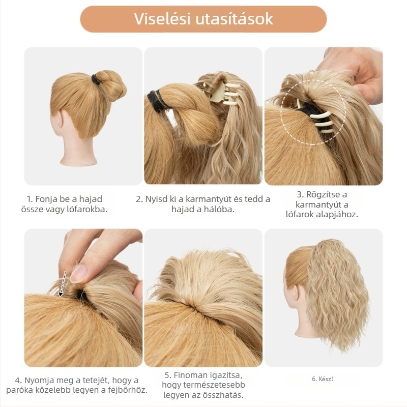 SARLA farokkal ellátott paróka — hosszú, göndör haj, hőálló rostok, csattal rögzíthető, modell P064