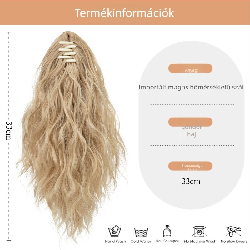 SARLA farokkal ellátott paróka — hosszú, göndör haj, hőálló rostok, csattal rögzíthető, modell P064