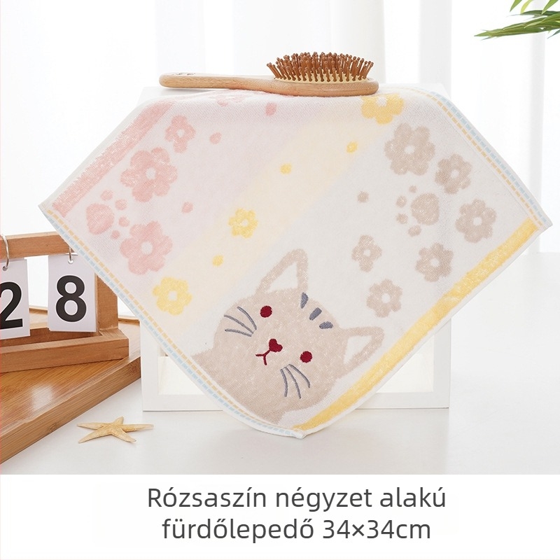 Babára való pamut törölköző bambusz rosttal (70% pamut + 30% bambusz rost), macska motívum, jakard hímzés, négyszögletes