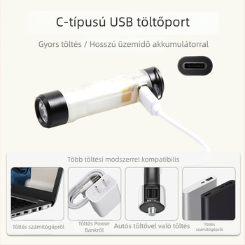 Többfunkciós zseblámpa kulcskarika, alumínium ötvözet test, kéz-szerinti üzemmód, 220mAh akkumulátor, LED, 10W, hatótávolság legfeljebb 50 m, üzemidő 3 óra