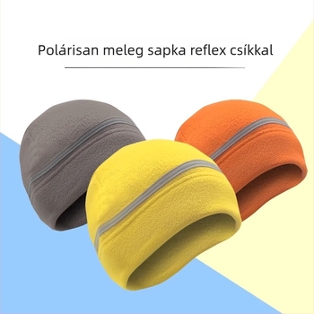 Polár fleece sapka visszaverő csíkkal kültéri téli sportokra, uniszex, futásra és kerékpározásra