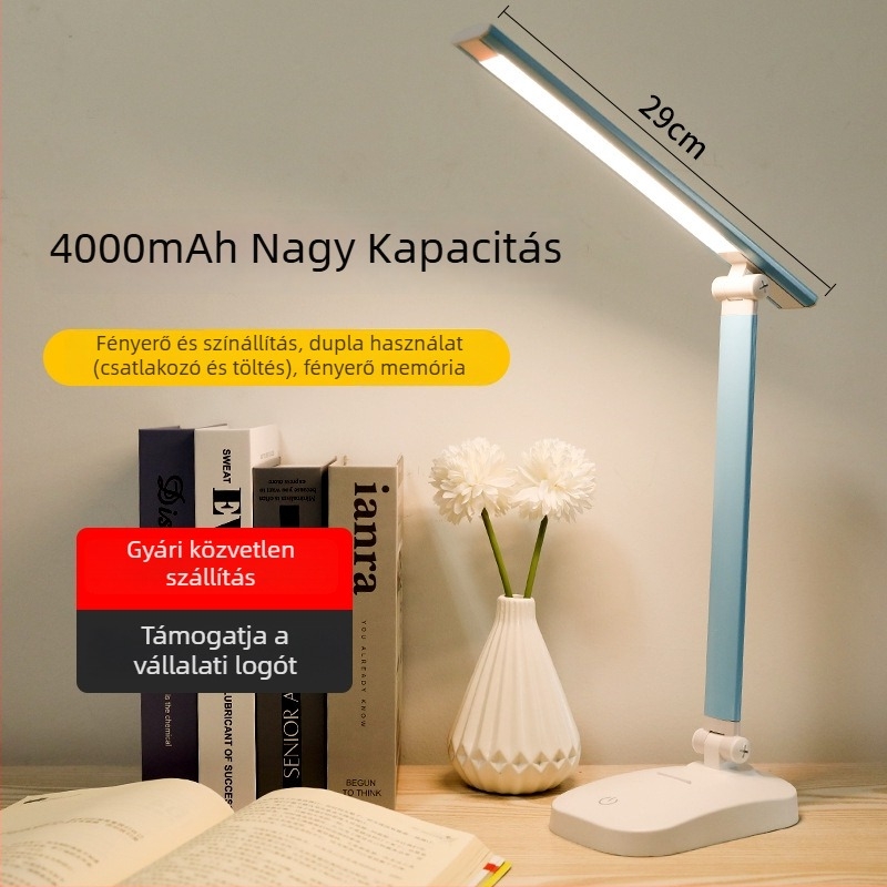 LED összecsukható asztali lámpa USB töltéssel és hálózati üzemmóddal, érintéses kapcsoló, állítható színhőmérséklet, beépített akkumulátor