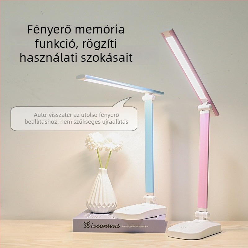 LED összecsukható asztali lámpa USB töltéssel és hálózati üzemmóddal, érintéses kapcsoló, állítható színhőmérséklet, beépített akkumulátor