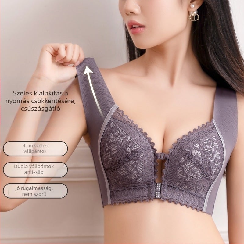 Vest-stílusú, varrás nélküli melltartó elülső zárással, 3/4 kosár, fő anyag nylon 80–90%, bélés spandex, hát nélküli dizájn melltartó párnákkal, lélegző