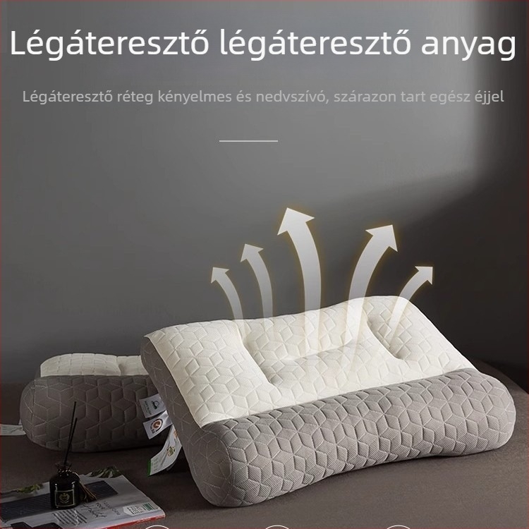 Latex nyak támasztó párna, téglalap alakú, természetes latex, kötött magú központ, magasság 10–15 cm