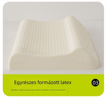 Alvásra tervezett memória-latex párna kötött huzattal, természetes latex, latex-tartalom 80–90%, magasság 5–10 cm, nyaki gerinc-támogatás felnőtteknek