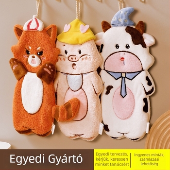 Akasztós gyerek kéztörlő aranyos mesés mintával, nedvszívó és gyorsan száradó, korall polár, hímzett kivitel, Pooky Bear, 32S szálú fonal, tömeg 50-80 g