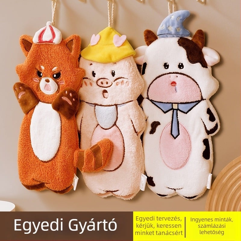 Akasztós gyerek kéztörlő aranyos mesés mintával, nedvszívó és gyorsan száradó, korall polár, hímzett kivitel, Pooky Bear, 32S szálú fonal, tömeg 50-80 g