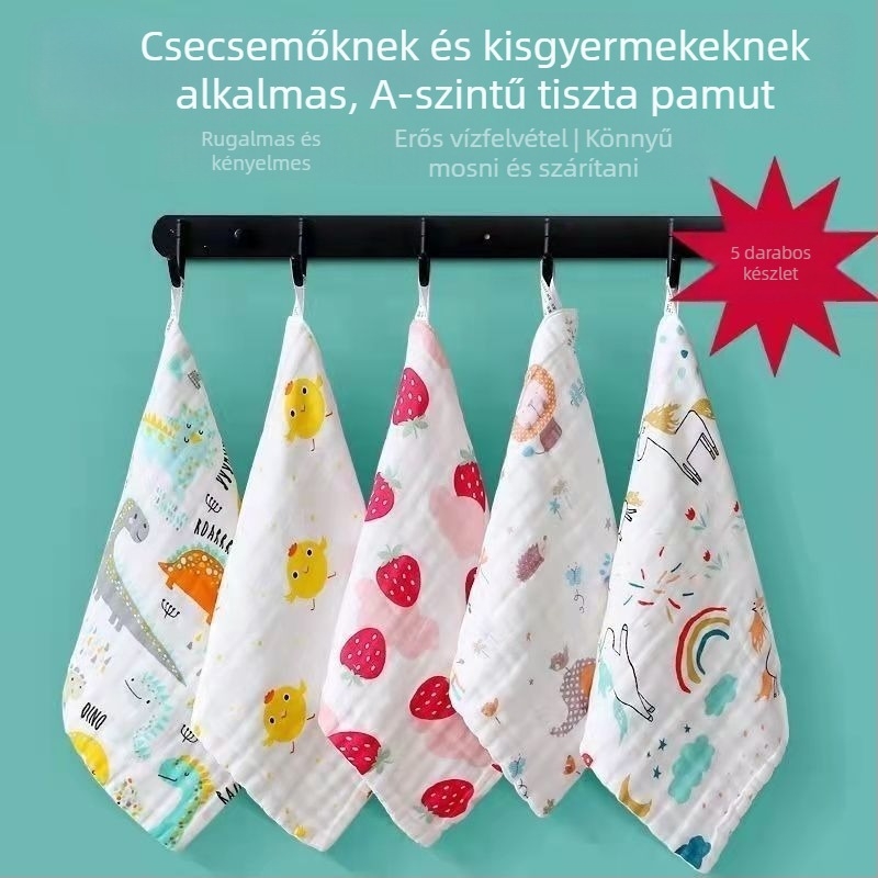 5 részes buborék fonalú pamut kendők intimápoláshoz, 100% pamut, nedvszívás 11–15 s, puha babáknak