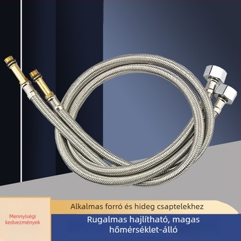 Rozsdamentes acélból szőtt vízellátó tömlő, robbanásbiztos, egyrészes csatlakozás, 304 SS, 1,6 MPa, 0–100°C