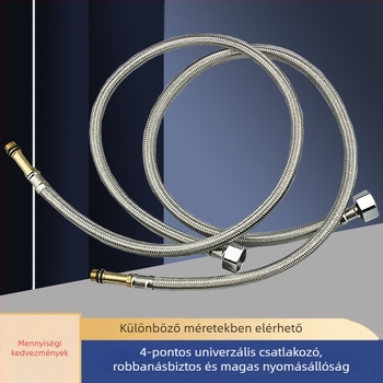 Rozsdamentes acélból szőtt vízellátó tömlő, robbanásbiztos, egyrészes csatlakozás, 304 SS, 1,6 MPa, 0–100°C