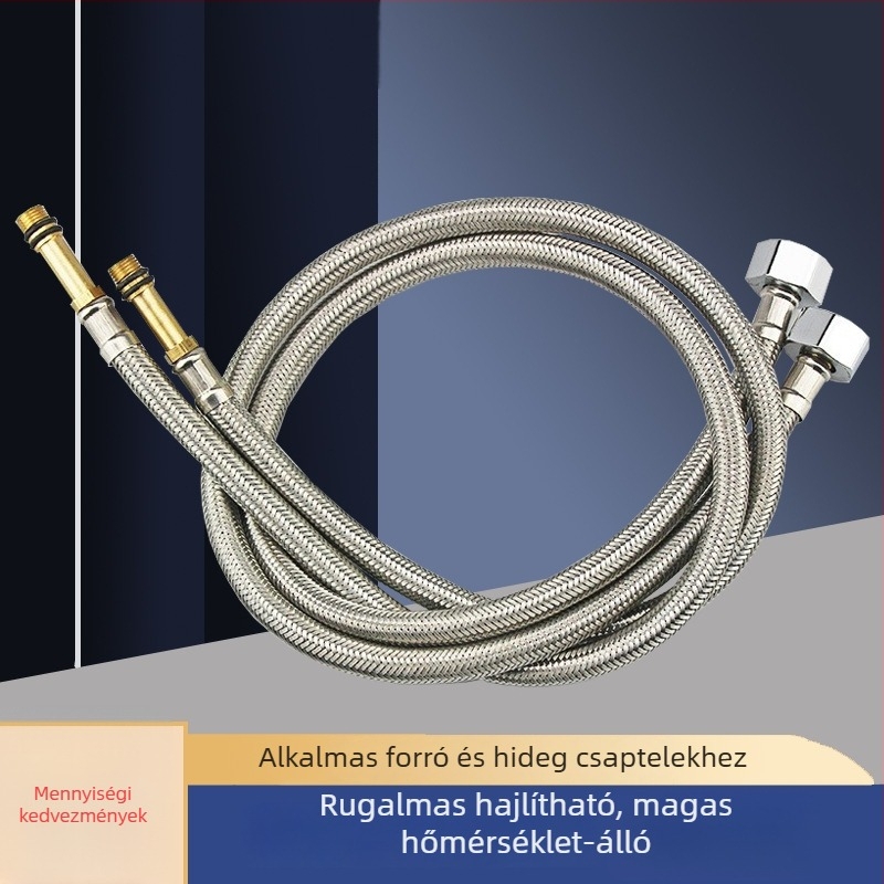 Rozsdamentes acélból szőtt vízellátó tömlő, robbanásbiztos, egyrészes csatlakozás, 304 SS, 1,6 MPa, 0–100°C