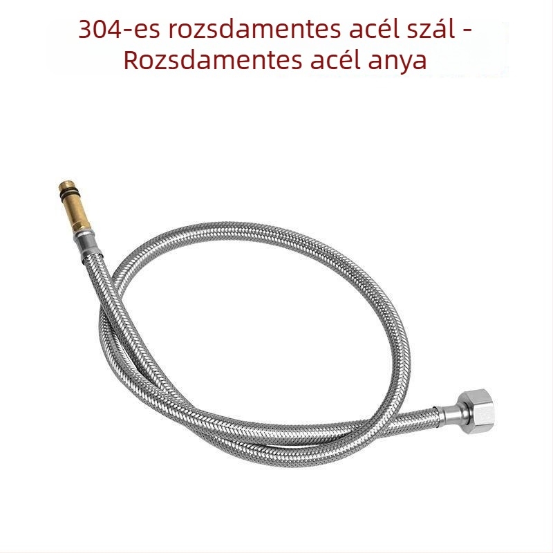 Rozsdamentes acélból szőtt vízellátó tömlő, robbanásbiztos, egyrészes csatlakozás, 304 SS, 1,6 MPa, 0–100°C