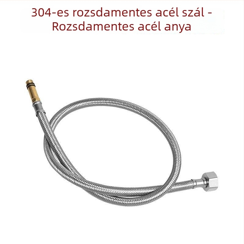 Rozsdamentes acélból szőtt vízellátó tömlő, robbanásbiztos, egyrészes csatlakozás, 304 SS, 1,6 MPa, 0–100°C