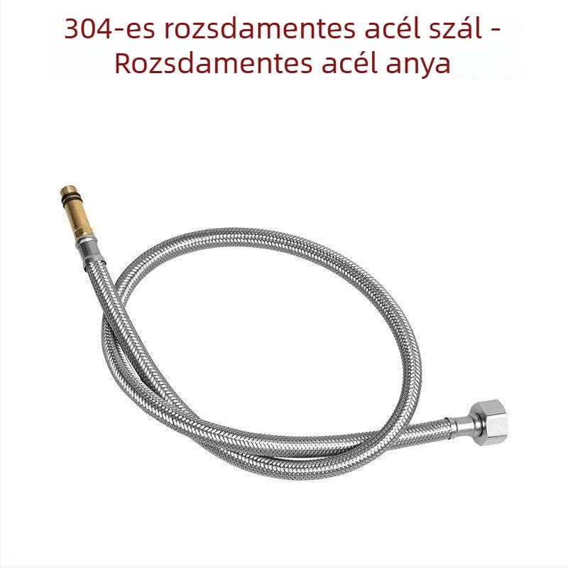 Rozsdamentes acélból szőtt vízellátó tömlő, robbanásbiztos, egyrészes csatlakozás, 304 SS, 1,6 MPa, 0–100°C