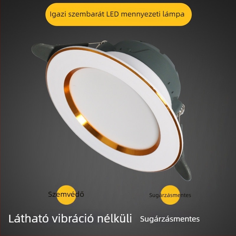 LED mennyezeti downlight, beépített kivitel, háromszínű fényhőmérséklet-szabályozás, 220V, műanyag ház