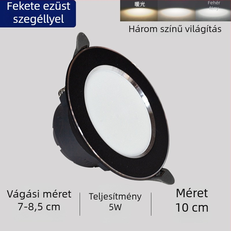 LED mennyezeti downlight, beépített kivitel, háromszínű fényhőmérséklet-szabályozás, 220V, műanyag ház