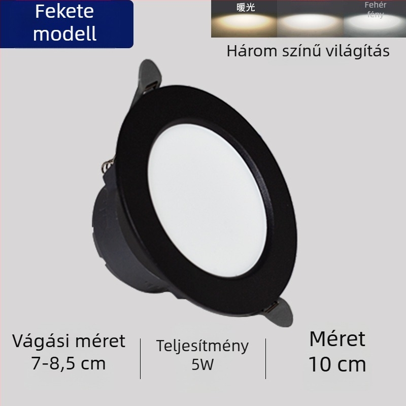 LED mennyezeti downlight, beépített kivitel, háromszínű fényhőmérséklet-szabályozás, 220V, műanyag ház