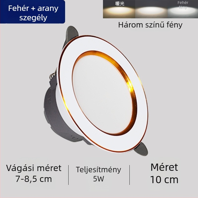 LED mennyezeti downlight, beépített kivitel, háromszínű fényhőmérséklet-szabályozás, 220V, műanyag ház
