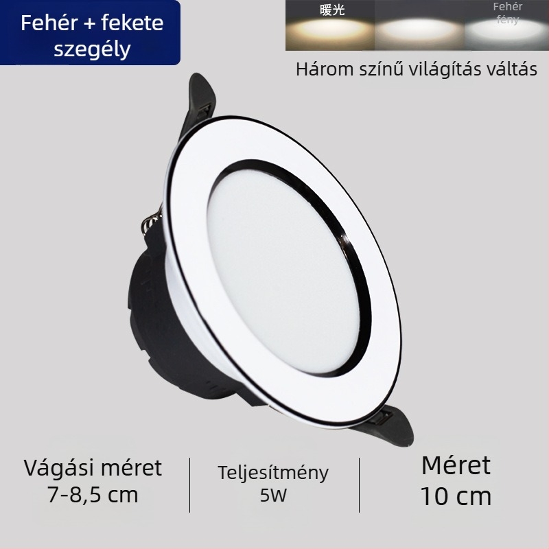 LED mennyezeti downlight, beépített kivitel, háromszínű fényhőmérséklet-szabályozás, 220V, műanyag ház