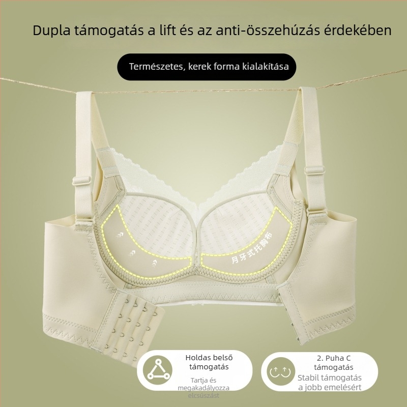 Nylon anyagból készült melltartó, 3/4 kosár, rögzített kettős pántok, hátul négy sor horog-zár, összeszűz, felemel, oldalsó támasz, lélegző.