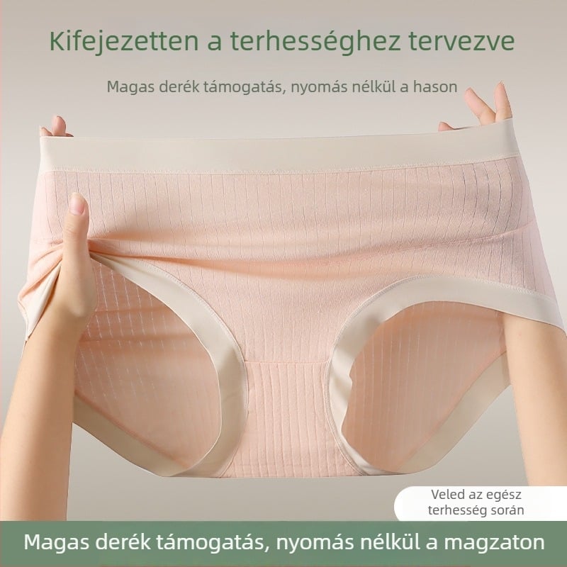 Pamut terhességi fehérnemű, magas derék, antibakteriális, gussett-tel bővített, légáteresztő has-támasz