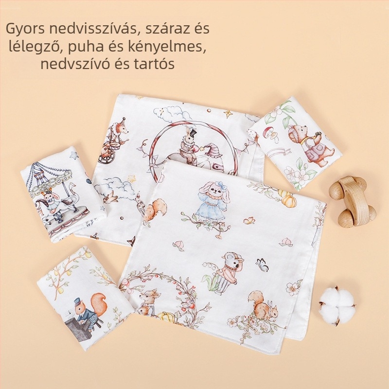 Újszülött bambusz rostból készült arctörlő kendő rajzfilm mintával, 40-count fonal, 42 g, 0–5 s nedvességfelszívódás