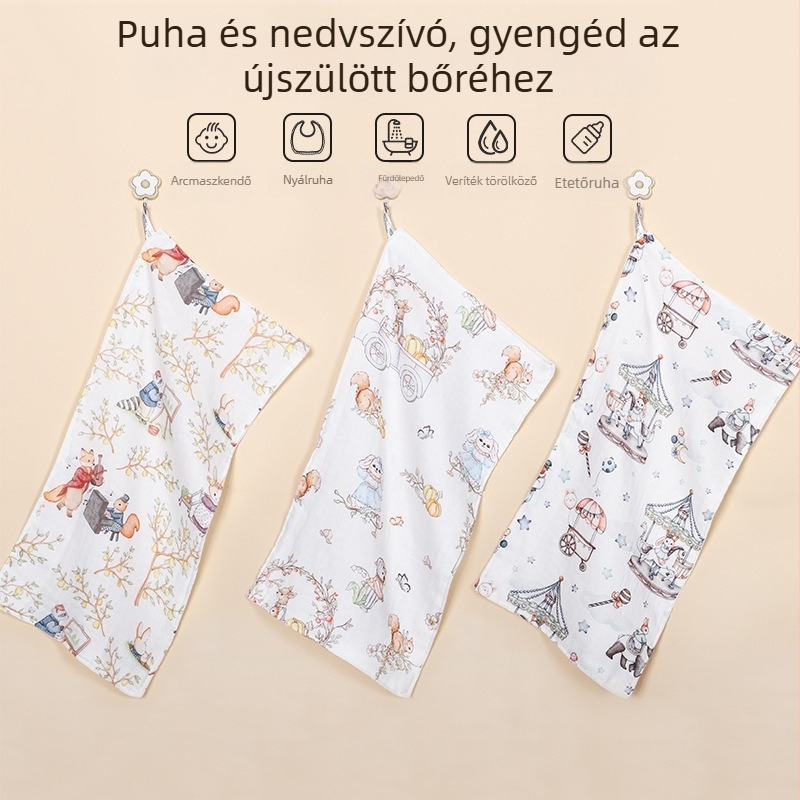 Újszülött bambusz rostból készült arctörlő kendő rajzfilm mintával, 40-count fonal, 42 g, 0–5 s nedvességfelszívódás