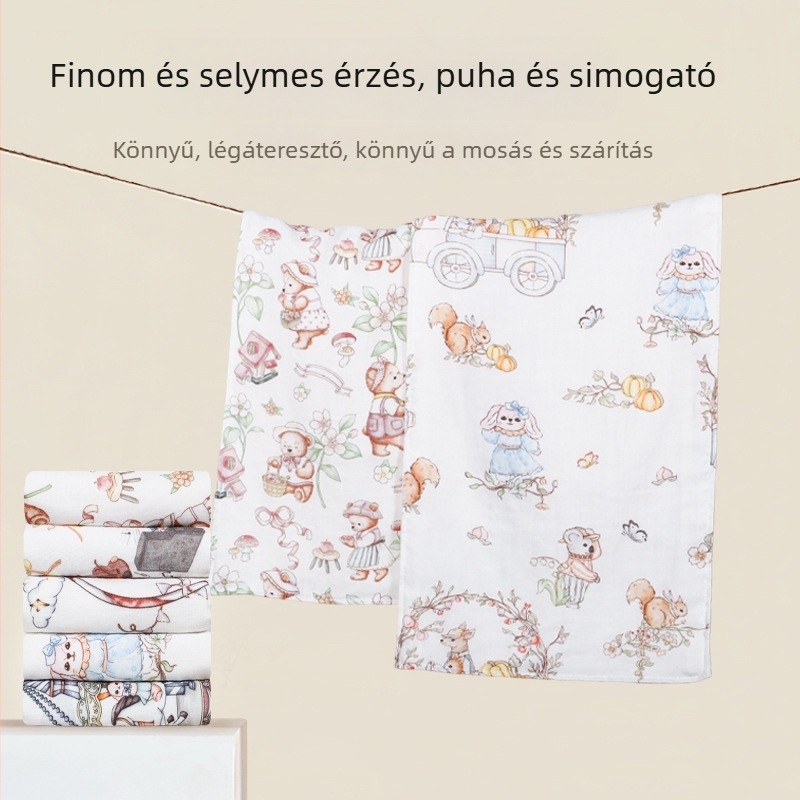 Újszülött bambusz rostból készült arctörlő kendő rajzfilm mintával, 40-count fonal, 42 g, 0–5 s nedvességfelszívódás