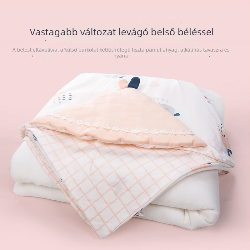 Újszülött ölelő takaró 100% pamutból, poliészter töltettel, csíkos és rajzfilm mintázattal, tavasz-őszi-téli időszakokra