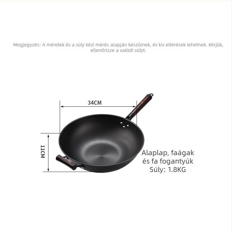 Öntöttvas wok – kínai stílusú, gáztűzhelyhez kompatibilis, egyszintes aljzat, rozsdamentes acél fedő üveggel