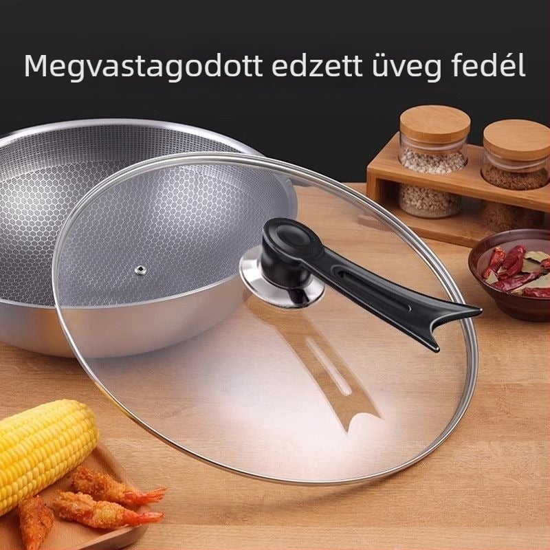 Edzett üveg fedő, univerzális wok- és serpenyőfedő, modern minimalista stílus