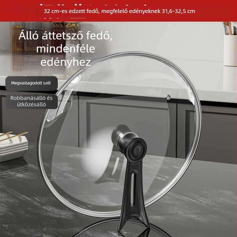 Edzett üveg fedő, univerzális wok- és serpenyőfedő, modern minimalista stílus