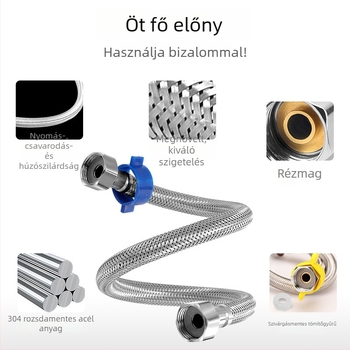 Innovator 304 rozsdamentes acél fonott cső - robbanásbiztos, nagy nyomású vízellátó tömlő bojlerhez és WC-hez, dupla acél végződéssel, modern minimalista stílus