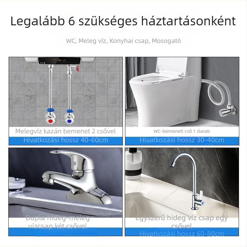 Innovator 304 rozsdamentes acél fonott cső - robbanásbiztos, nagy nyomású vízellátó tömlő bojlerhez és WC-hez, dupla acél végződéssel, modern minimalista stílus