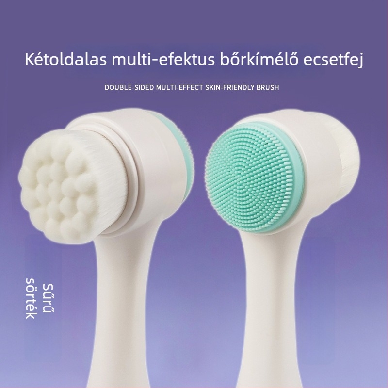 Puha sörtéjű szilikon kettős oldalú arctisztító kefe — álló, kézi használatra