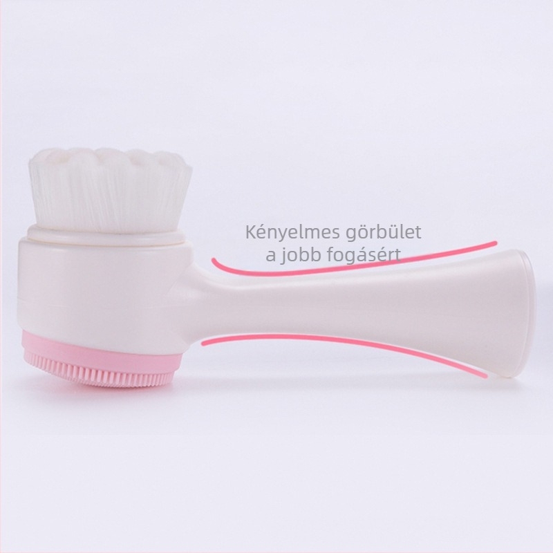 Puha sörtéjű szilikon kettős oldalú arctisztító kefe — álló, kézi használatra