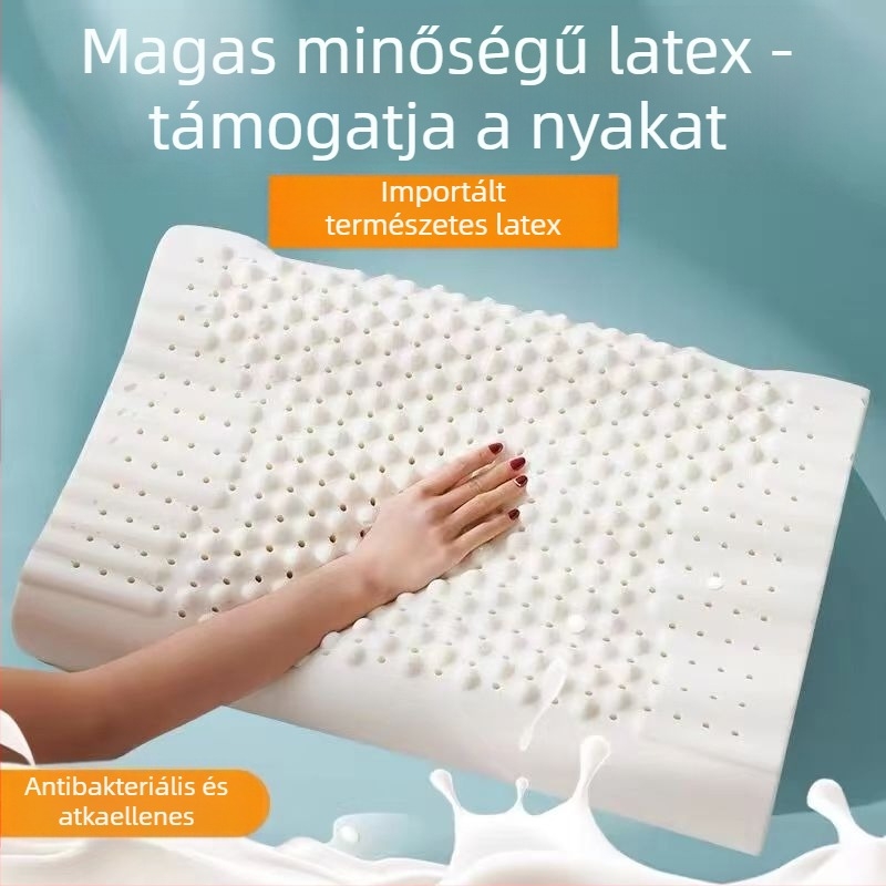Latex párna, görbe formájú, súly 1,0–1,5 kg, anyag: mesterséges latex, huzat: kötött anyag