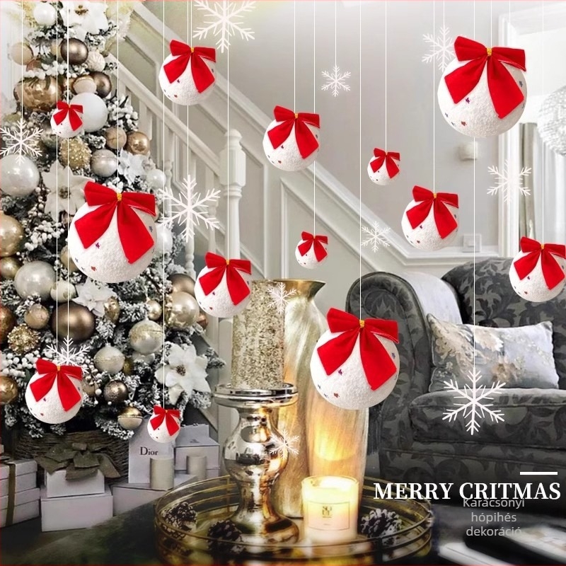 Habból készült karácsonyi függő dísz — hópelyhes gömb, pillangó kötésssel, Festive Joy, karácsonyi stílus
