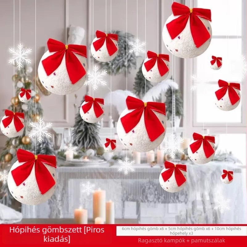 Habból készült karácsonyi függő dísz — hópelyhes gömb, pillangó kötésssel, Festive Joy, karácsonyi stílus