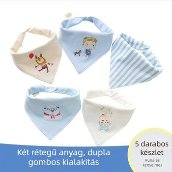Háromszög alakú baba bavett 100% pamutból, nedvszívó, minták: csíkok, kézzel festett motívumok és nyomtatások