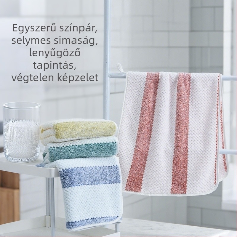 Ananászos csíkos törölköző, vastagított, nem pamut, szegéllyel, szuperfin rostból, 150D, 80–100 g, arc- és hajszárító törölköző