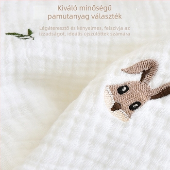 Újszülött körbetekerő törölköző, tiszta pamut géz, hímzett szélek, mesefigurás minta