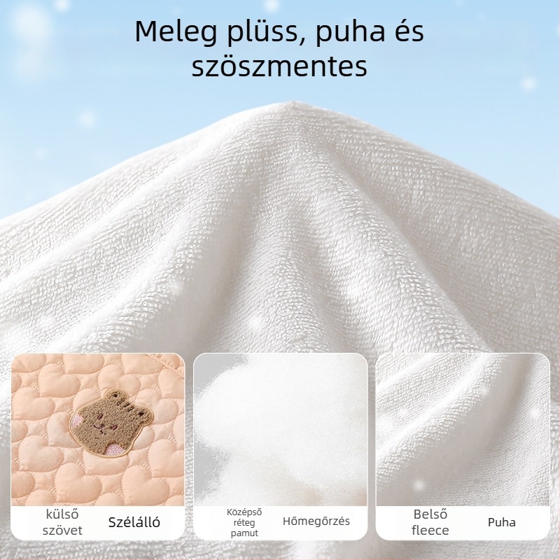 Babakocsis takaró kapucnival és hátsó övvel, téli vastag pléd, poliészter