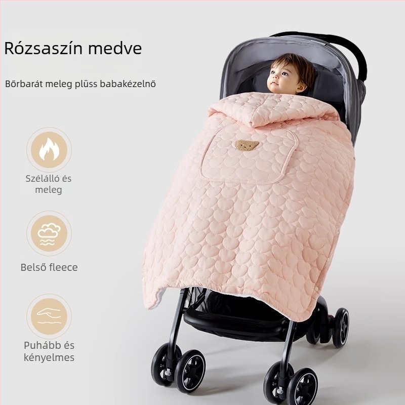 Babakocsis takaró kapucnival és hátsó övvel, téli vastag pléd, poliészter