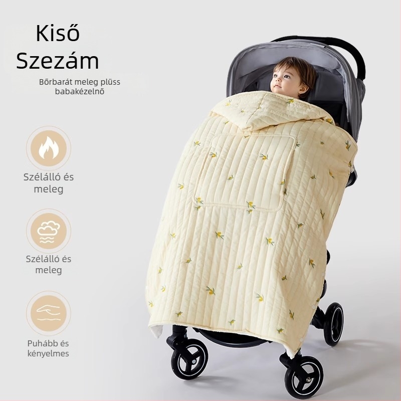 Babakocsis takaró kapucnival és hátsó övvel, téli vastag pléd, poliészter