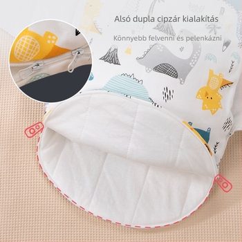 Újszülötteknek szánt alvózsák integrált swaddlinggal, külső és belső anyag 95% pamut, töltet: imitált selyemszerű rost, nylon cipzár, cartoon mintázat, tavasz-ősz, 0-12 hónapos korhoz