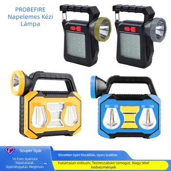 Napelemes, újratölthető kézi munkalámpa COB LED-del, 10W, 1800mAh, kézi nyomásos energia-generálás
